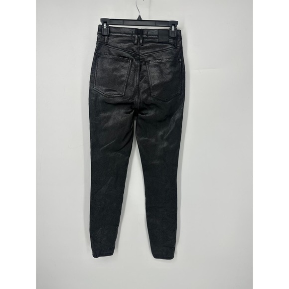 Free People Phoenix coated pants 26 black shiny high rise button fly mob wife - Picture 3 of 12